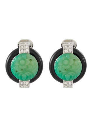 Main View - Click To Enlarge - KENNETH JAY LANE - Silver Toned Metal Jade Crystal Clip Earrings