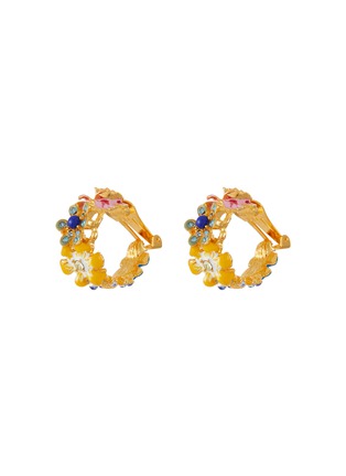 Main View - Click To Enlarge - KENNETH JAY LANE - Gold Toned Metal Crystal Flower Motif Clip On Hoop Earrings