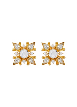 Main View - Click To Enlarge - KENNETH JAY LANE - Gold Toned Metal Crystal Maltese Motif Clip On Earrings