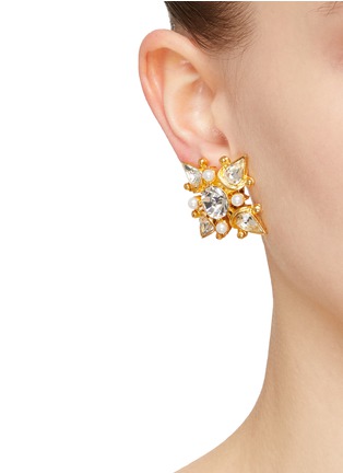 Figure View - Click To Enlarge - KENNETH JAY LANE - Gold Toned Metal Crystal Maltese Motif Clip On Earrings