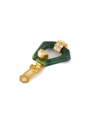 Detail View - Click To Enlarge - KENNETH JAY LANE - Gold Plated Metal Jade Crystal Door Knocker Clip Earrings