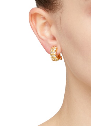 Front View - Click To Enlarge - KENNETH JAY LANE - Gold Plated Metal Jade Crystal Door Knocker Clip Earrings