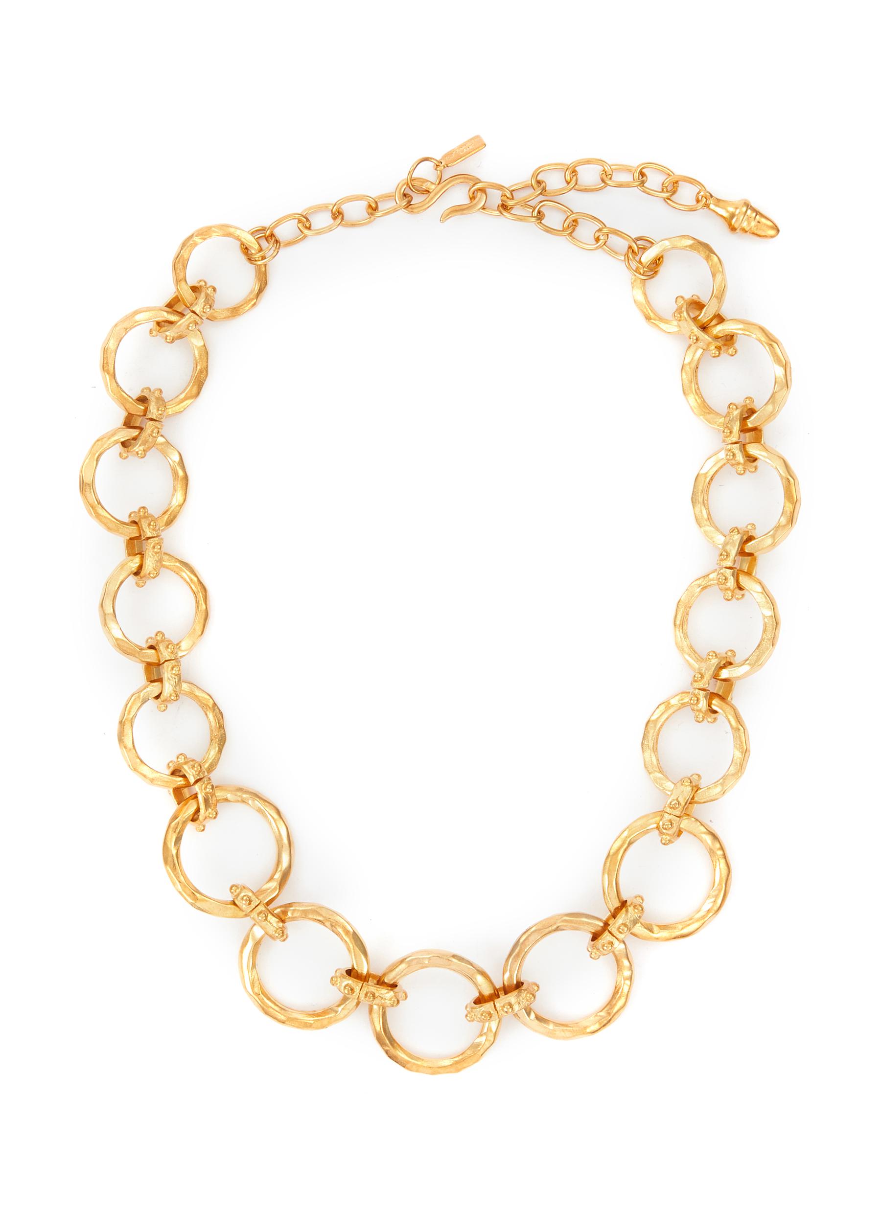 Kenneth Jay Lane Gold Toned Metal Hammered Circle Adjustable Chain Necklace In Metallic