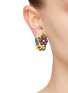 Figure View - Click To Enlarge - KENNETH JAY LANE - Gold Toned Metal Crystal Flower and Bee Motif Clip On Hoop Earrings