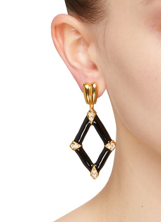 Figure View - Click To Enlarge - KENNETH JAY LANE - Gold Toned Metal Enamel Crystal Diamond Shaped Drop Earrings
