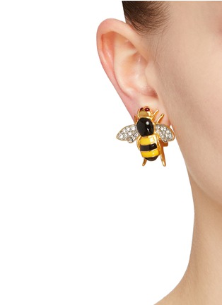 Figure View - Click To Enlarge - KENNETH JAY LANE - Enamelled Gold Plated Rhinestone Bee Ear Clip