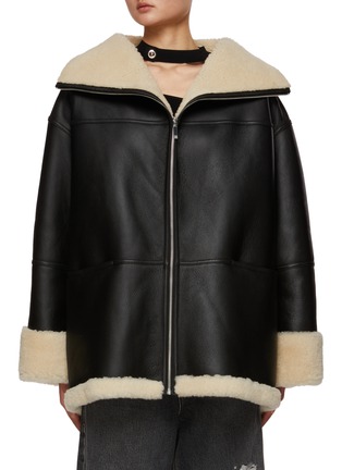 Main View - Click To Enlarge - TOTEME - Signature High Collar Front Zip Shearling Jacket