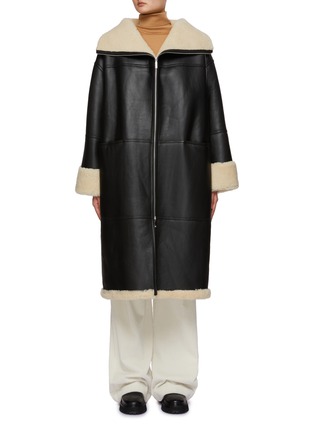 Main View - Click To Enlarge - TOTEME - Shearling High Neck Long Zip Up Coat