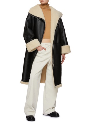 Figure View - Click To Enlarge - TOTEME - Shearling High Neck Long Zip Up Coat