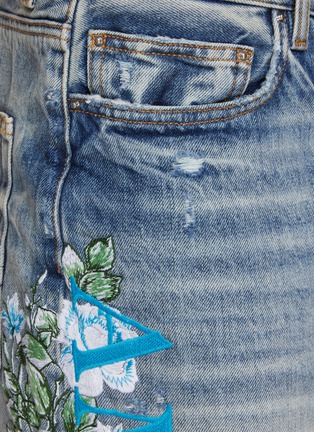  - AMIRI - Embroidered Floral Logo Medium Wash Denim Shorts