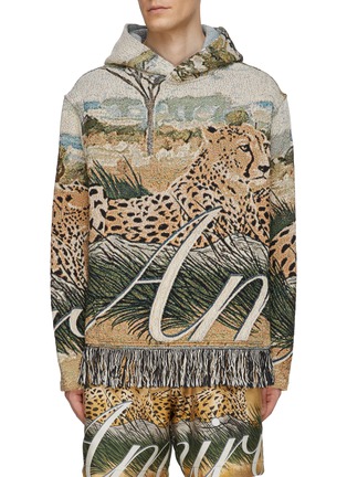 Main View - Click To Enlarge - AMIRI - Cheetah Tapestry Fringed Hem Hoodie