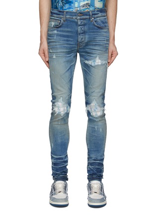 Main View - Click To Enlarge - AMIRI - Paisley Inserts Bleached Skinny Jeans