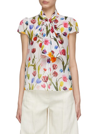 Main View - Click To Enlarge - ALICE & OLIVIA - ‘Julius’ Front Tie Button Up Tunic Top