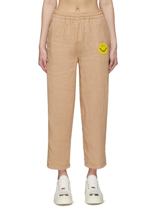 Main View - Click To Enlarge - JOSHUA’S - Smiley Face Appliqué Elasticated Waist Linen Pants
