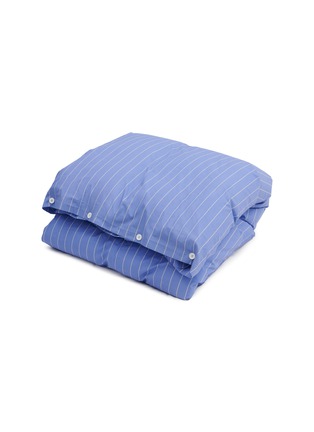 Main View - Click To Enlarge - TEKLA - Organic Cotton Queen Size Duvet Cover — Clear Blue Stripes