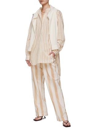 Figure View - Click To Enlarge - TOTEME - Striped Cotton Blend Straight Drawstring Pants