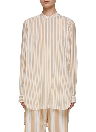Main View - Click To Enlarge - TOTEME - Band Collar Striped Cotton Blend Long Shirt