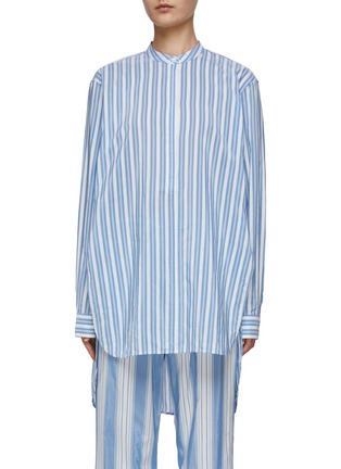 Main View - Click To Enlarge - TOTEME - Band Collar Striped Cotton Blend Long Shirt
