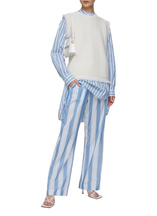 Figure View - Click To Enlarge - TOTEME - Band Collar Striped Cotton Blend Long Shirt