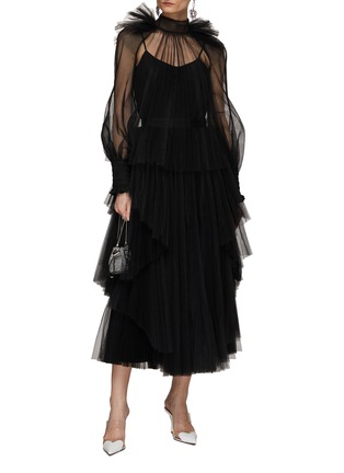 Figure View - Click To Enlarge - HUISHAN ZHANG - ‘Hope’ Smocked Cuff Pleated Tulle Top