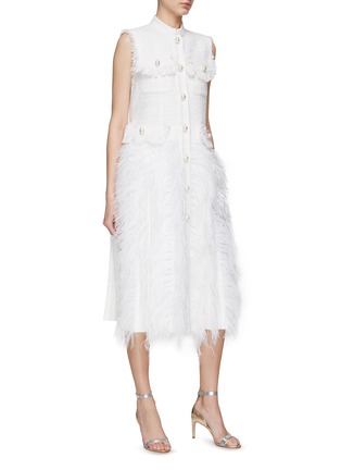 Detail View - Click To Enlarge - HUISHAN ZHANG - ‘Wyatt’ Faux Pearl Embellished Feather Sleeveless Tweed Midi Dress