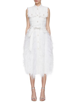 Main View - Click To Enlarge - HUISHAN ZHANG - ‘Wyatt’ Faux Pearl Embellished Feather Sleeveless Tweed Midi Dress