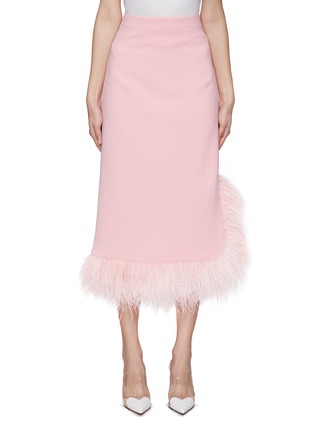 Main View - Click To Enlarge - HUISHAN ZHANG - ‘Minty’ High Waist Side Slide Feather Trim Midi Skirt