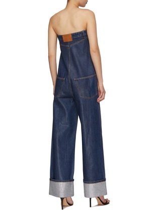 Back View - Click To Enlarge - ALEXANDERWANG - Strapless Crystal Cuff Coated High Waistband Jumpsuit