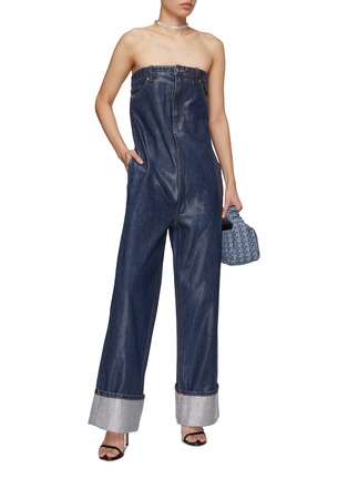 Figure View - Click To Enlarge - ALEXANDER WANG - Strapless Crystal Cuff Coated High Waistband Jumpsuit