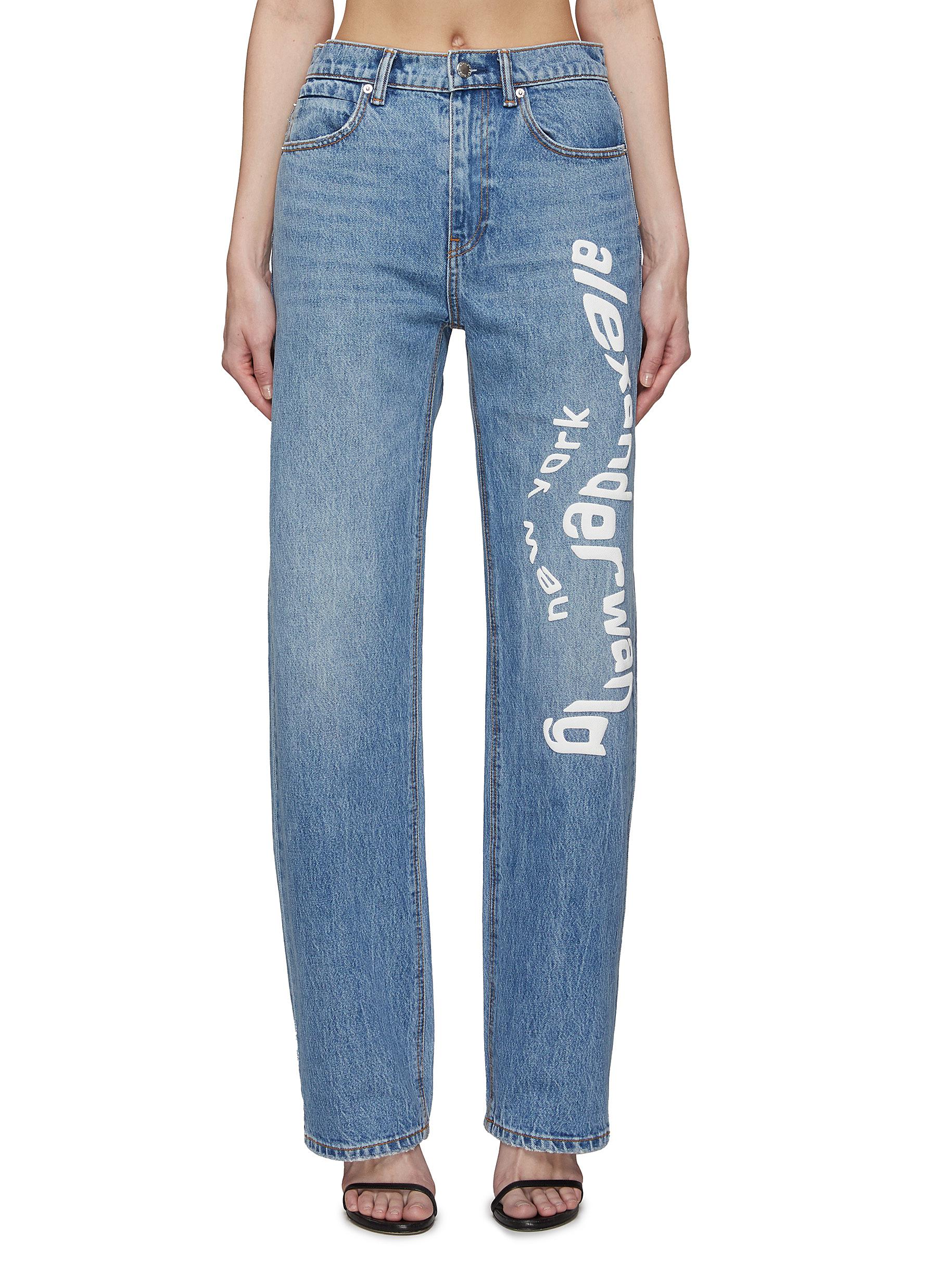 Alexander Wang Wavy Logo Washed Straight Jeans In Blue