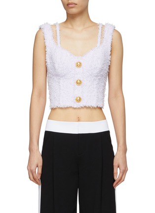 Main View - Click To Enlarge - BALMAIN - Tweed Cropped Bustier Top