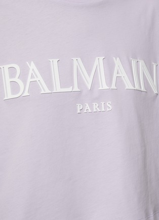  - BALMAIN - Roman Rubber Logo Crewneck Cropped T-Shirt