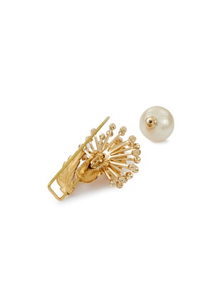 Detail View - Click To Enlarge - MONSHIRO - Tanpopo Brass Vintage Czech Glass Bead Dove & Dandelion Hoop Earrings