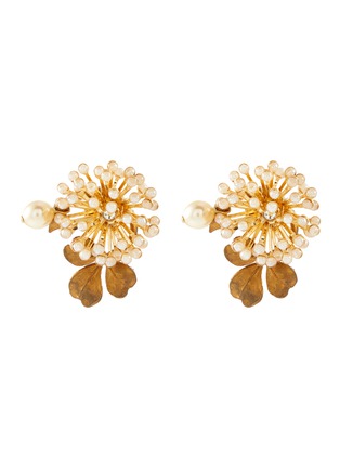 Main View - Click To Enlarge - MONSHIRO - ‘White Clover’ Gold Plated Metal Pearl Glass Bead Mismatch Earrings