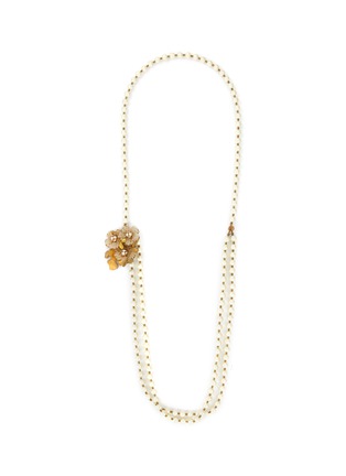 Detail View - Click To Enlarge - MONSHIRO - ‘Cotton Pearl Sakura’ Gold Plated Metal Glass Bead Triple Row Necklace