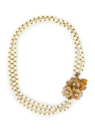 Main View - Click To Enlarge - MONSHIRO - ‘Cotton Pearl Sakura’ Gold Plated Metal Glass Bead Triple Row Necklace