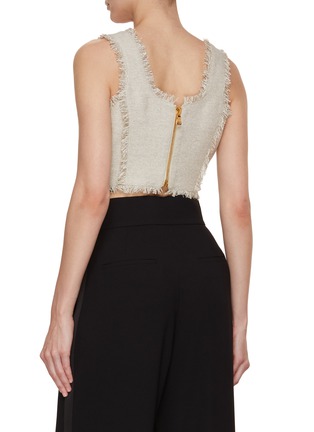 Back View - Click To Enlarge - BALMAIN - Fringed Linen Crop Top