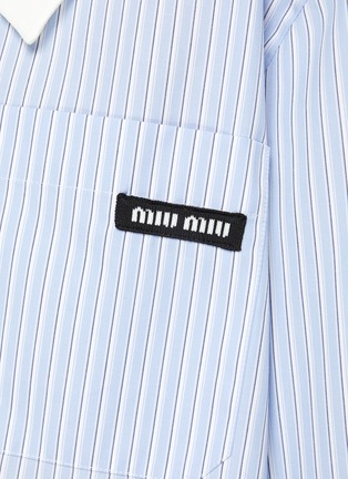  - MIU MIU - Logo Patch Sailor Collar Striped Raw Hem Chambray Shirt