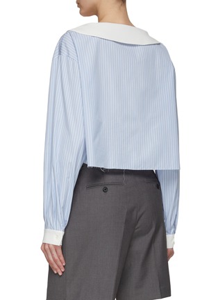 Back View - Click To Enlarge - MIU MIU - Logo Patch Sailor Collar Striped Raw Hem Chambray Shirt
