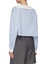 Back View - Click To Enlarge - MIU MIU - Logo Patch Sailor Collar Striped Raw Hem Chambray Shirt