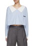 Main View - Click To Enlarge - MIU MIU - Logo Patch Sailor Collar Striped Raw Hem Chambray Shirt