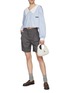 Figure View - Click To Enlarge - MIU MIU - Logo Patch Sailor Collar Striped Raw Hem Chambray Shirt