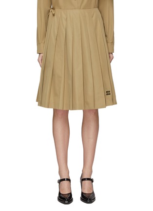 Main View - Click To Enlarge - MIU MIU - Logo Embroidery Pleated Cotton Midi Skirt