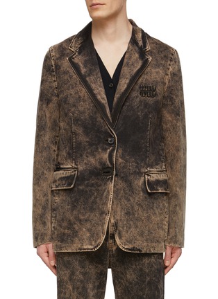 Main View - Click To Enlarge - MIU MIU - Single Breasted Logo Appliqué Acid Wash Denim Blazer