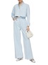 Figure View - Click To Enlarge - MIU MIU - Logo Appliqué Raw Edge Cropped Denim Shirt