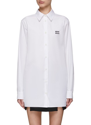 Main View - Click To Enlarge - MIU MIU - Logo Embroidery Cotton Poplin Long Shirt