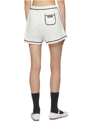 Back View - Click To Enlarge - MIU MIU - Logo Patch Elasticated Waistband Cotton Shorts