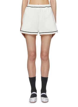 Main View - Click To Enlarge - MIU MIU - Logo Patch Elasticated Waistband Cotton Shorts