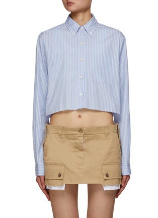 Main View - Click To Enlarge - MIU MIU - Striped Cropped Chambray Shirt