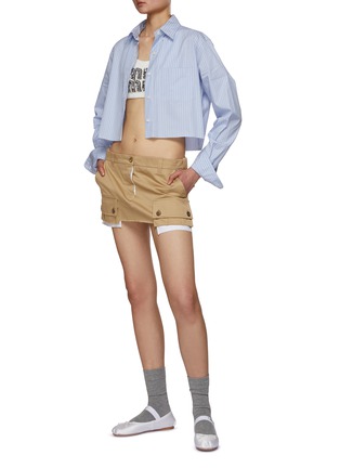 Figure View - Click To Enlarge - MIU MIU - Striped Cropped Chambray Shirt